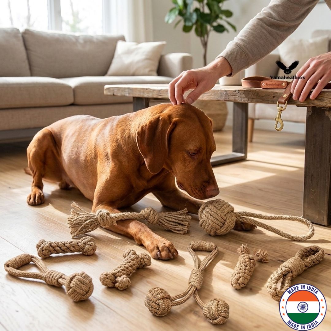 Dog Toy Safe Non-Toxic Jute for Teething Chewing Cleaning Dental Biting | Interactive Play Dog Chew Toys | Small, Medium, Large Dogs Cats Pets