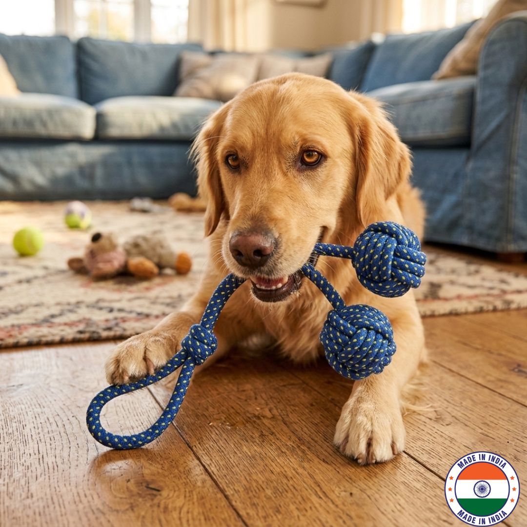 Twin Ball Rope Dog Toy I Durable Rope Toys for All Age Dogs I Cotton Filled Rope