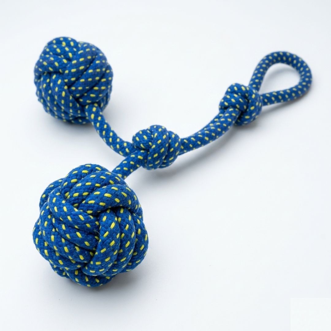 Twin Ball Rope Dog Toy I Durable Rope Toys for All Age Dogs I Cotton Filled Rope